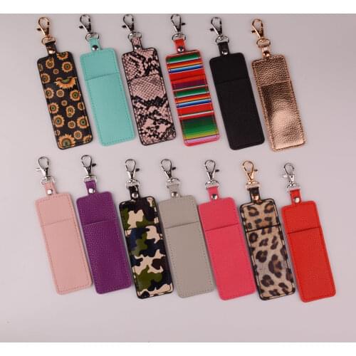 2021 New Simple Lipstick Bag Keychain PU Leather Sunflower Leopard Bag Key Chain Gifts Accessory Lip Balm Lipsticks Keyrings