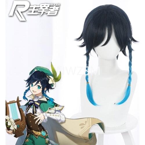 Game Genshin Impact Project Barbatos Wig Cosplay Wigs Playing Powder Short Blue Gradient Hair Halloween