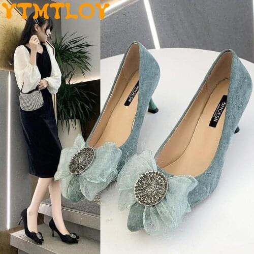 A generation of beauty 2021 new sweet bow shallow mouth womens suede pointed toe stiletto heels fashion temperament womens sho