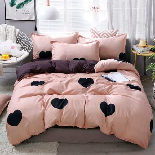 Simple Bedding Set Pink Heart type Duvet Cover Sheet Set With Pillowcase Set Full Queen Size Kawaii Cute Bedclothes
