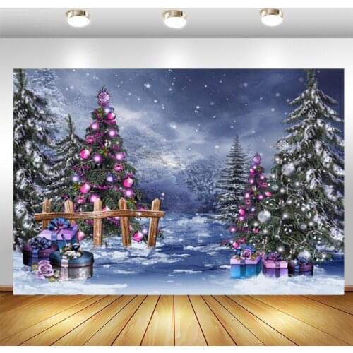 Christmas Backdrop Winter Snow Glitter Shiny Christmas Tree Photo Background Decor Banner Studio Prop