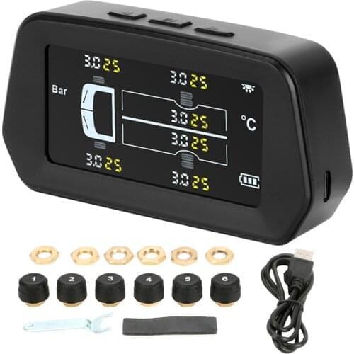 Car Truck TPMS Tire Pressure Monitoring System Solar Power Digital TMPS LCD Display USB Auto Security Alarm Tire Pressure Sensor