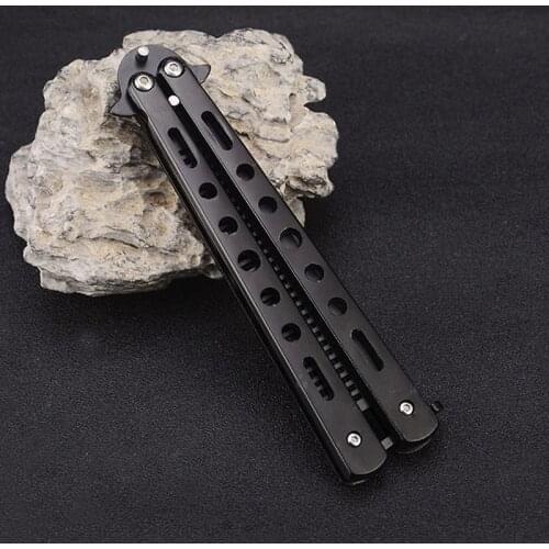 1 Pc Stainless Steel Folding Knife Dull Tool Camping Knife Comb Silver Black Practice Butterfly In Knife Trainer