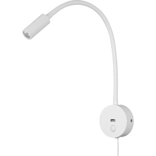 Agese Wall Mounted Reading Light Sconce Lamp Bedside Headboard Bedroom Book Touch Switch Matt White 3W CREE LED USB Charger Plug