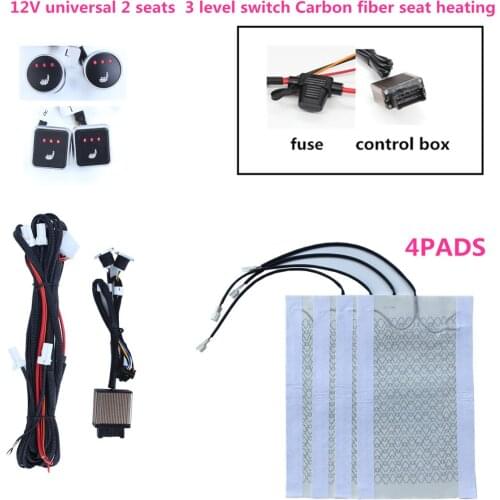 Car Seat Heater Universal 12V Carbon Fiber Car Seat Heat Pads Kit 3 Level Switch Cushion Set Winter Warmer Seat Covers Set