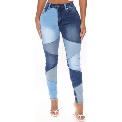 Women jeans pants 2021 Splicing Jeans Slim Vintage Tight High Waist Denim Trousers Women Patchwork Pockets Women Denim Pants