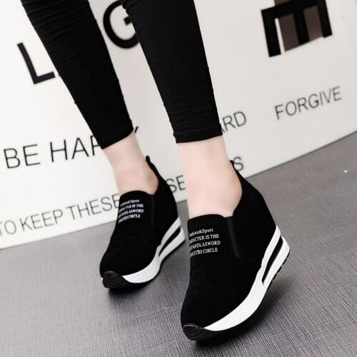 New Flock Increasing Shoes High Heels Lady Casual black Women Sneakers Leisure Platform Shoes Slip-On Breathable Height Sneakers
