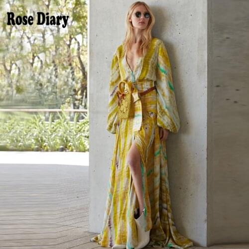 RoseDiary Designer Runway Single Breasted Maxi Long Dress Party Night Dresses with Sashes Vintage Striped Longa Vestidos Elbise