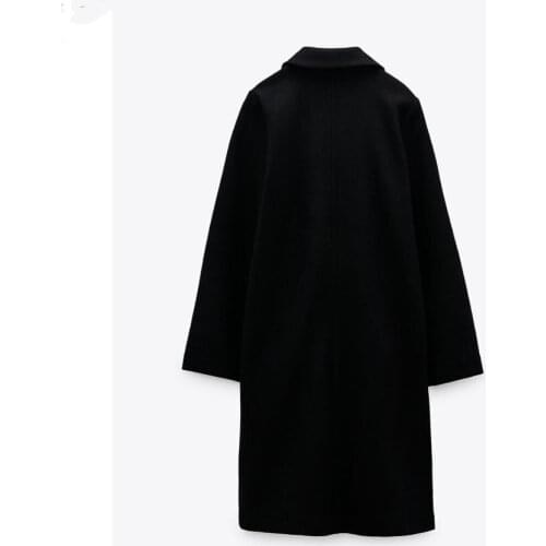 New style suit collar ladies woolen coat mid-length black solid color fashion long-sleeved warm coat