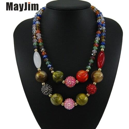 MayJim Statement Vintage Big Choker crystal double bead Chain Necklace Women Natural pattern bohemian Necklaces Pendants Fashion