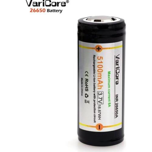 1 PCS. VariCore Protection 26650 5100 mAh 3.7 V Lithium Ion Rechargeable Battery with PCB 8A 3.6 V Power Battery for Flashlight