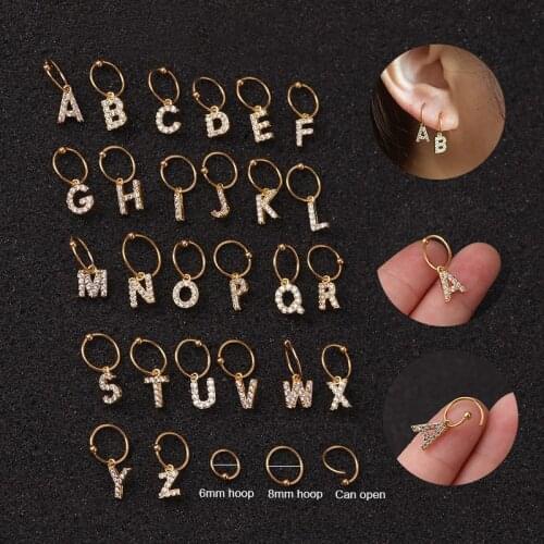 1piece English letter pendant ear bone nail crystal tragus daith earrings helix cartilage hoop septum nostril piercing jewelry