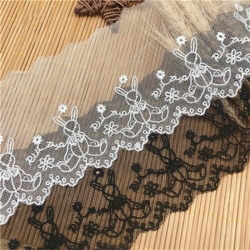13Yard/Lot Mesh Embroidery Lace Trim 9.5CM Black Rabbit DIY Necklace Handmade Jewelry Lolita Clothing Sewing Accessories