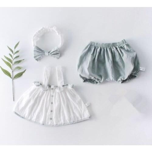 2020 Summer Baby Girls Suits Cotton Kids Outfits Children Clothing Set Newborn Girls Tops + Shorts+Headband Toddler Clothes 0-2Y