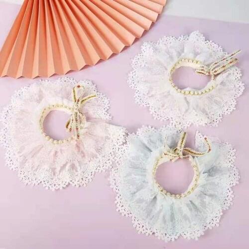 2021 Pet Accessories Lace Dog Necklace Dogs Pearl double layer Tie Cat Handmade Large Lace Bow Bib Tie