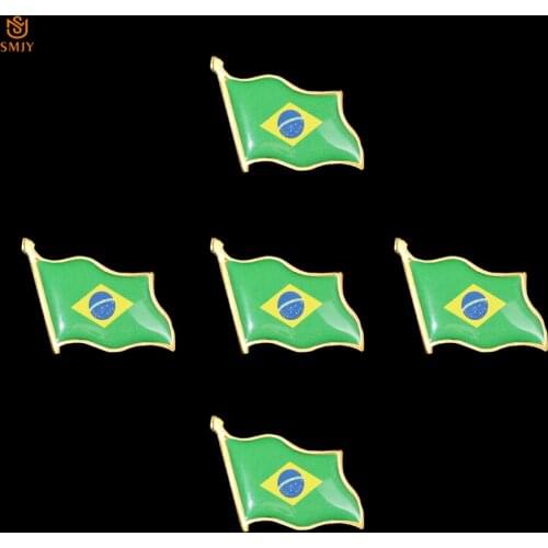 5PCS Brazil Waving Green Flag Brooch Hat Suit Wear Pin Commemorative Badge Collection For Decoration