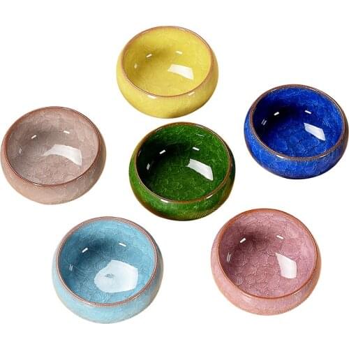 6 PCS/lot Kung Fu Tea Ceramic Cup Ice Cracked Binglie Enamel Purple Pattern Six-color China Chinese Japanese-style Small Cups