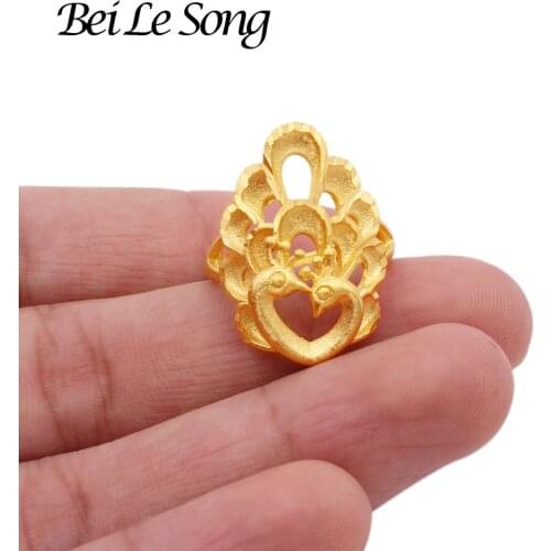 African 24K gold color rings for women jewellery wedding bridal gifts for girl Heart crown rings resizable Couple ring jewellery