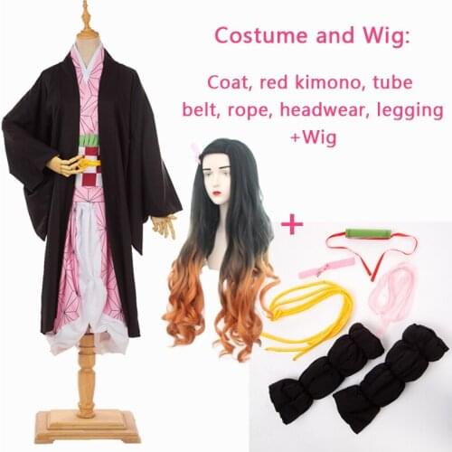 Anime Demon Slayer Kamado Nezuko Cosplay Kimono Full Set Uniform Wig Halloween Christmas Party Adult Woman Cosplay Costume