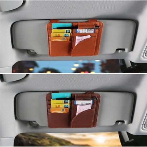 Auto Car Leather Paper Clip Storage Bag Car Multi-function Glasses Clip Multifunctionele Sunglass Kaarten Organizer