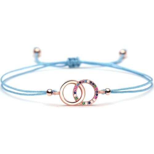 Multicolor Cubic Zirconia Double Linked Circle Charm Bracelet Women New Design Micro CZ Copper Light Blue String Jewelry Present