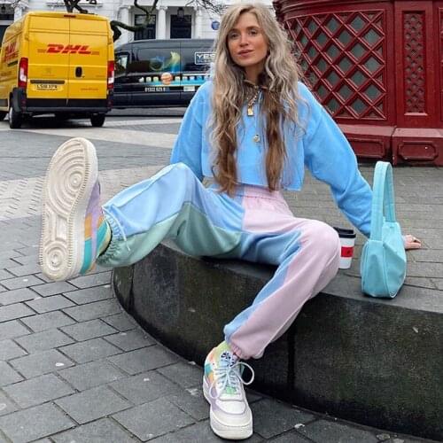 Patchwork Sweatpants Women 2021 Harajuku Stretch High Waist Pants Streetwear Loose Jogger Fashion Panelled Trousers