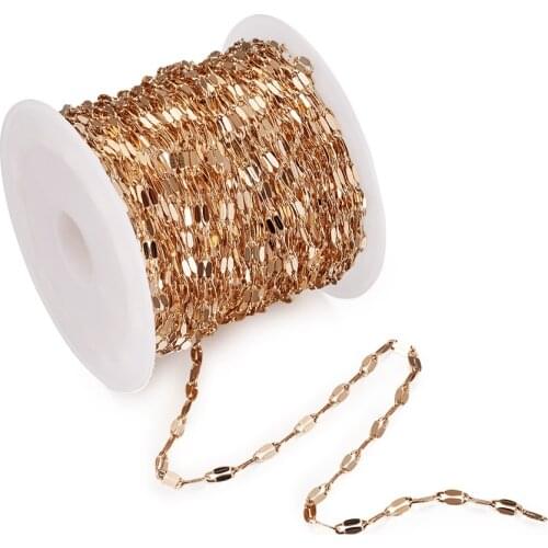 10m Brass Flat Oval Link Cable Chains Roll Chain For Necklace Jewelry DIY Making Accessories Real 18K Gold Plated 5x2x0.5mm