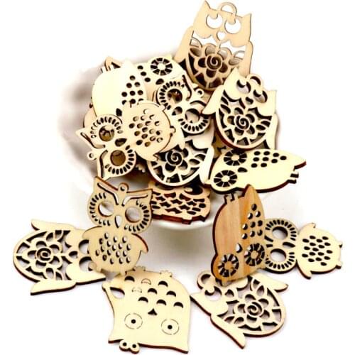 10Pcs Wooden Mix Owl pattern Natural Scrapbooking Craft For Embellishments Handmade DIY Handicraft Home Decoration DIY 38mm