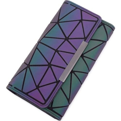 Womens New Wallet Tri-fold Geometric Rhombus Mobile Phone Bag Colorful Luminous Bill Holder Card Holder