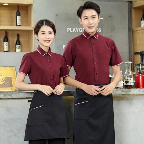 Western Restaurant Waiter Uniform Short Sleeve Breathable Work Wear Unisex Hotel Food Service Catering Bakery Cooking Work Tops