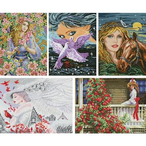 The Elegant Woman Series 11CT Printed Fabric 14CT Canvas DMC Counted Cross Stitch Kits for beginners Embroidery Home Decor