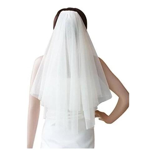 Sensual Looking Fancy Clingy Wedding Bridal Veil with Comb 2 Tier Cut Edge Elbow Length 75cm ivory White