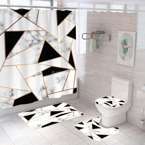 Geometry Marble Fashion Shower Curtains Bathroom Curtain Bath Sets Toilet Cover Mat Non-Slip Washroom Rug Set Modern 180x180cm