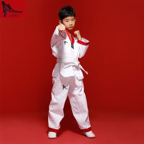 Hot Sale WTF Tae Kwon Do Dobok Clothes Child ITF Taekwondo Uniform Size XXXS-M Embroidery Clothing white color