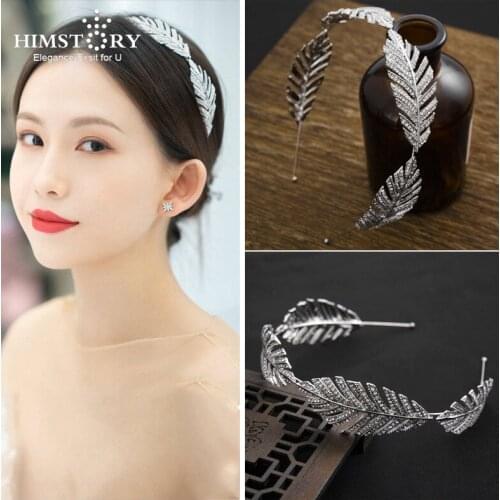 Himstory New Bridal Headwear Wedding Hair Accessories Rhinestone Feather Hairband Leaf Head Jewelry Women Party Headband