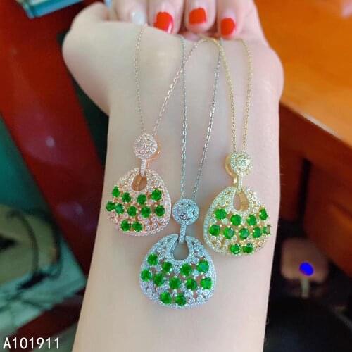 KJJEAXCMY fine jewelry 925 sterling silver inlaid Natural Diopside fashion pendant Female cute supports detection noble