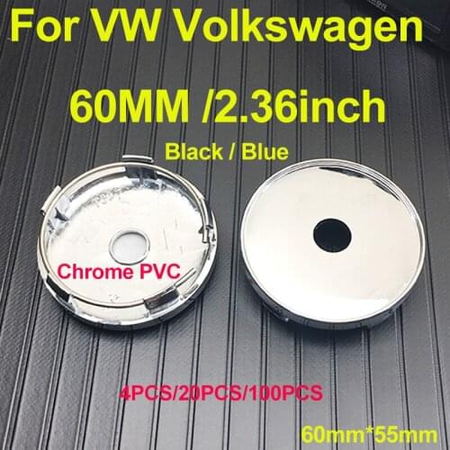 Black/Blue Car Wheel Hub Center Caps 60MM Auto Rim Badge Black/Blue For VW Passat B6 B7 CC Golf Jetta MK5 MK6 Tiguan