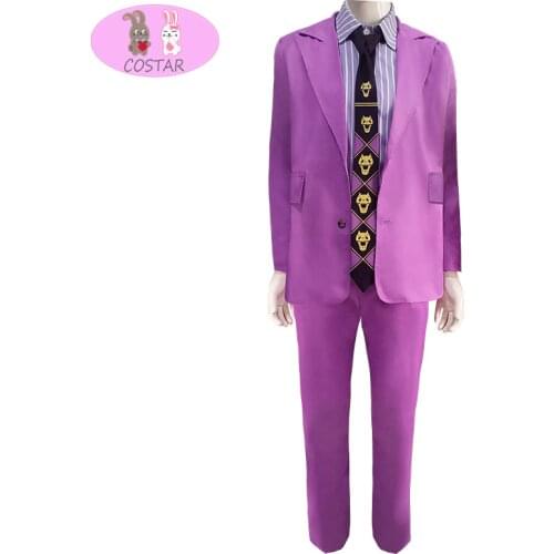 COSTAR Hot Anime JoJos Bizarre Adventure Kira Yoshikage Cosplay Costume Purple Suits Handsome Set Halloween