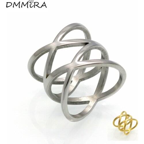 Fashion Women Gold Circle Titanium Steel Four Rings Linked Together Love Ring Jewelry For Girl Friend Gift