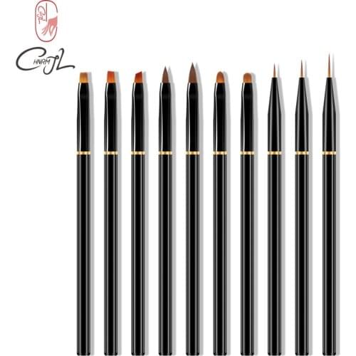 CHNRMJL 10Pcs/Set Metal Handle Nail Art Brush Kit Acrylic UV Gel Extension Pen Nails Polish Painting Drawing liner Manicure Tool