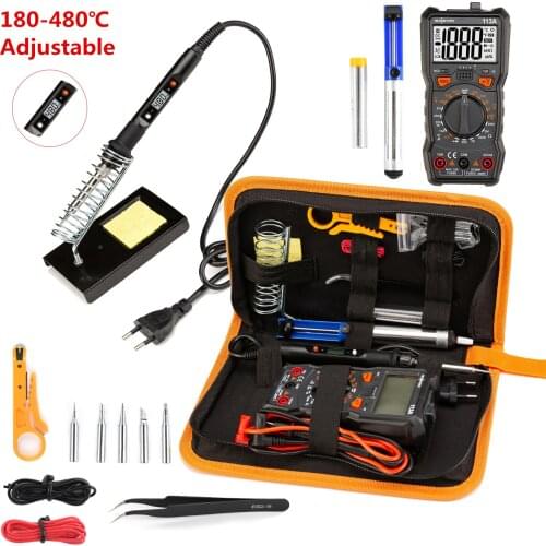 Soldering iron kit with Digital multimeter 6000 counts AC/DC voltage meter Flash light solder iron 80W 220V welding tool
