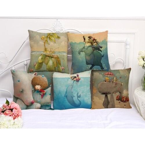 Dolphin Polar bear Cushion Cover Cotton Linen Decorative Pillowcase Chair Seat Square 45x45cm Pillow Cover Home Living Textile
