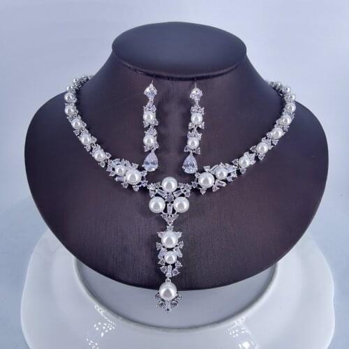 New fashion Bohemia shell pearl crystal zircon necklace earring wedding bride banquet dressing dinner jewelry set,free shipping