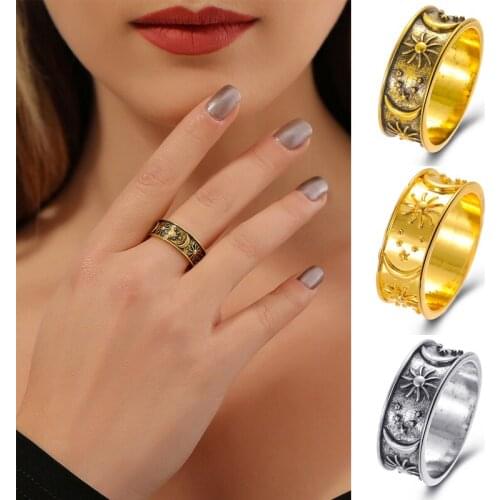 2021 New Retro Star Moon Couple Ring Simple and Personalized Wedding Gift Stylish Metal Ring for Friends