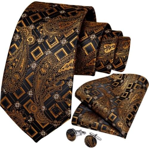New Wedding Men Tie Gold Black Paisley Fashion Designer Tie For Men Business Dropshipping DiBanGu Groom Tie Kravat SJT-7298