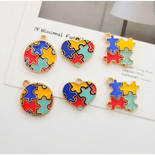 Colorful Enamel Alloy Round Heart Square Jewelry Charms 20pcs Gold Tone Plated Dripping Oil Jigsaw Style Metal Necklace Pendants