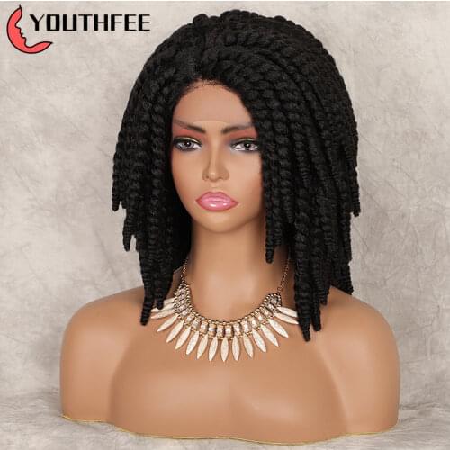 Youthfee Lace Frontal Braided Wigs Synthetic Lace Wigs Africa Big Braiding Wig With Baby Hair For Black Women Twist Braid Wigs