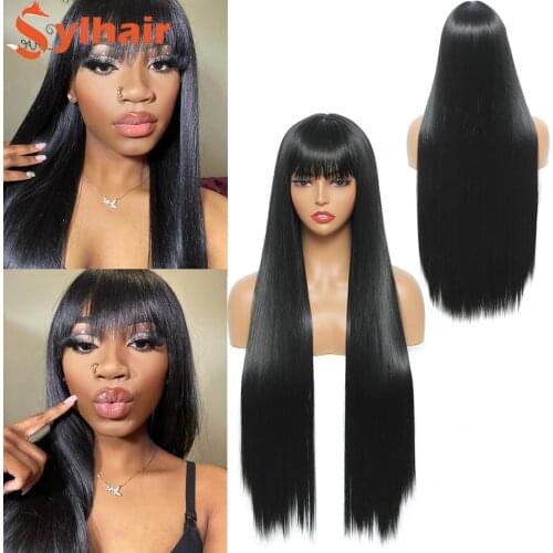Sylhair 613 Blonde Wigs with Bangs 32 Inch Long Straight Wigs with Fringe for Women Daily Party Fancy Dress Cosplay Ladies Wigs