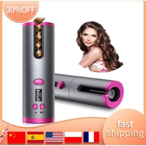 Hair Curler Hair Dryer USB Rechargeable Curling Iron Hot Air Brush Styler LED Display Temperature Adjustable Styling Tool