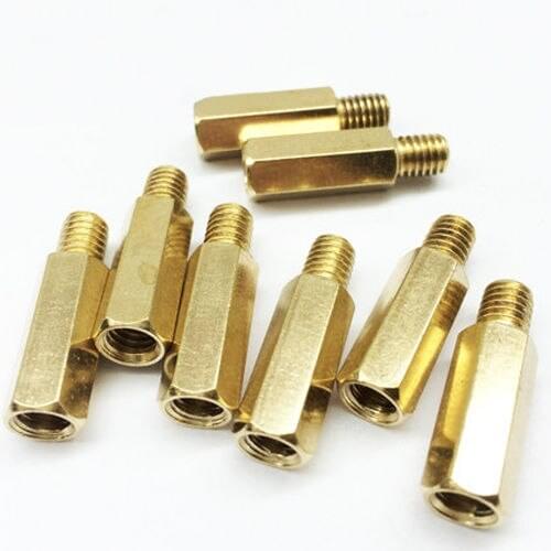 Single-head Hexagonal Pillars Brass Standoff Spacer M5 male x M5 femal M5 x 45mm + 7mm 6Pcs